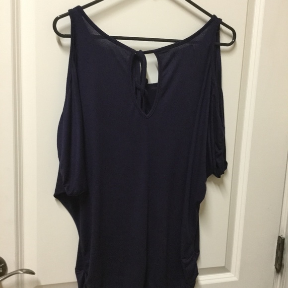 Navy open shoulder blouse - Picture 2 of 5